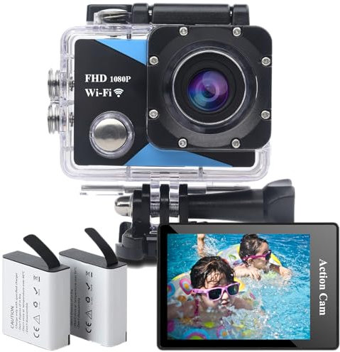 Nvgfelis WiFi Cámara Deportiva 1080P, 12MP Cámara de acción con Gran Angula Lente, Cámara Subacuática Impermeable 30M/98FT con 2 Baterías y Accesorios Kit para Casco y Bicicleta, etc.