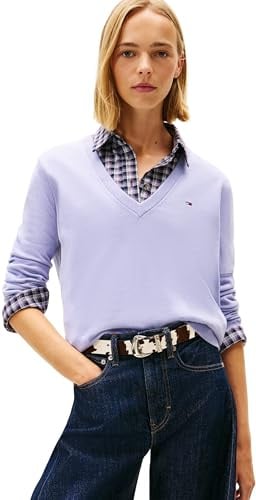 Tommy Jeans Damen Pullover Essential mit V-Ausschnitt, Violett (Periwinkle Dusk), M