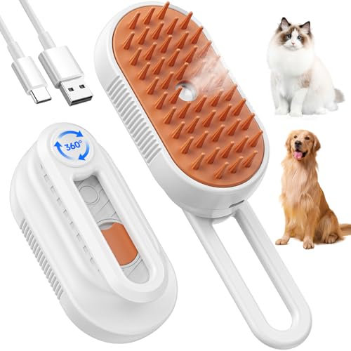 Brosse à vapeur pour chat pour la perte de poils - 4 en 1 - Brosse à vapeur pour chat avec poignée pliable - Brosse spa pour animaux de compagnie - Peigne à défourrure pour animaux de compagnie