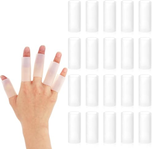 Bewudy 20 Stück Weiße Silikon Finger Sleeves, Silikon Fingerkuppenschutz Gel Fingerlinge Fingerschutz Bei Verletzung für Triggerfinger Fingerknacken Fingerarthritis Handekzem Bei Blasen (Weiß)