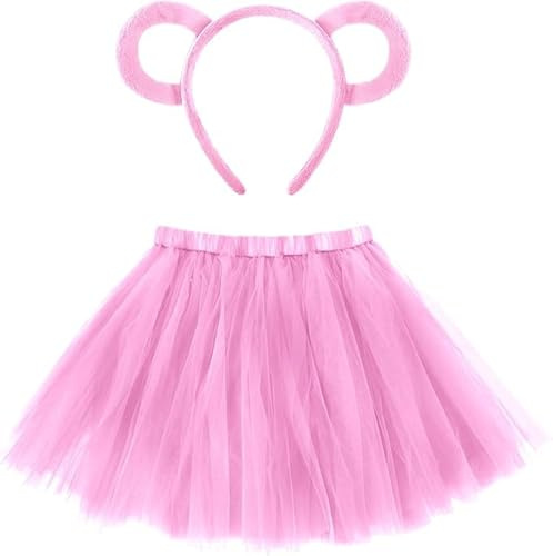 QIZHIQIAMY Serre Tête Ours 2 Pièces Oreill d'Ours Serre Tete et Jupe Tutu Fluo Cute Ours Déguisement pour Femmes Deguisement Animaux Halloween Carnaval
