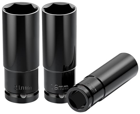 3PCS Deep Impact Socket Set, 1/2 Inch Deep Socket Set 17mm/19mm/21mm Hex Driver Impact Sockets 6 Point High Torque Sockets for Car Repairs Tyre Change