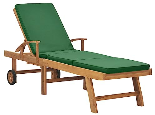 Qnhdfrt Lettino prendisole in legno di teak con schienale regolabile e cuscino, colore verde, per giardino, terrazza e piscina