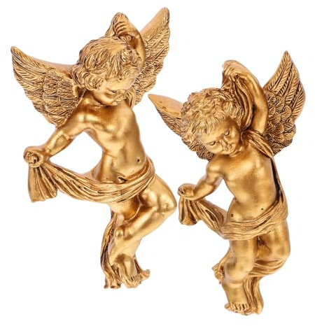 JUMPLAWN 2 Stück Teiliges Resin Himmelswesen Wandornament Retro Hängende Wanddeko Leichte Engels Skulptur aus Harz Künstlerische Wandfigur für Innen Außenbereich für Schlafzimmer