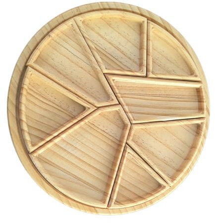 idqwsswt Innovativer runder 8 in 1 Teller mit Puzzle Trennwand zum Servieren von Nüssen und Brot aus Holz, Puzzle Serviertablett aus Holz für Lebensmittel