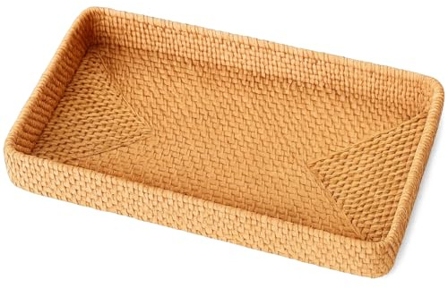 Wicker Tray, Rattan Tray, Small Wicker Basket, Shallow Wicker Basket for Home Decor, Key Tray, Jewelry Organizer, Bathroom Storage, 1 Piece