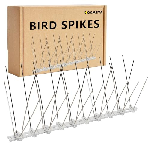 KOKMEYA Bird Spikes 9.84FT, 304 Stainless Steel Pigeon Spikes with plastic base For Gardens Outdoor, Keep seagull Pigeon Away Birds Scarer Devices 12PACK