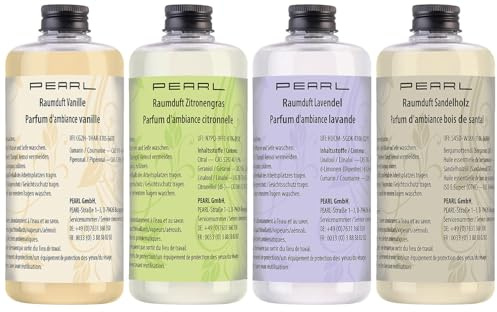 PEARL Raumduft Flaschen: 4er-Set Raumduft-Nachfüllflaschen, 4 verschiedene Düfte, je 500 ml (Raumduftflaschen Nachfüllsets, Raumbeduftung Nachfüllflasche, Sauna)