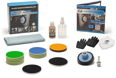 GLASS POLISH DIY Kit de Eliminación de Arañazos en Vidrio 75 mm para Pulido Eficaz con Taladro o Pulidora, Repara Arañazos Profundos, Elimina Daños Superficiales y Restaura la Claridad y el Brillo