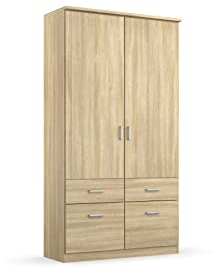Rauch Möbel Bremen Schrank Drehtürenschrank Kleiderschrank in Eiche Sonoma, Holz, mit 4 Schubladen 2-türig, inklusive Zubehörpaket Basic 1 Kleiderstange, 2 Einlegeböden BxHxT 91 x 199 x 58 cm