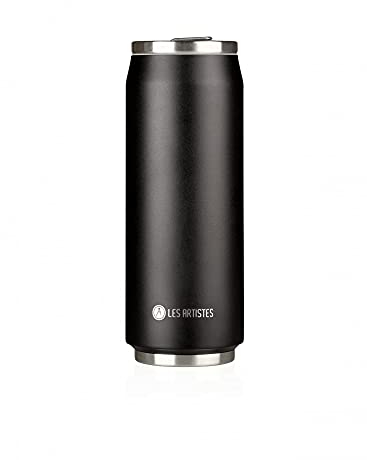 LES ARTISTES Paris A-1881, Canette isotherme, Thermos 500 ml, Gourde isotherme sans BPA, Réutilisable, Bec verseur rabattable avec paille, Acier Inoxydable, Design Black