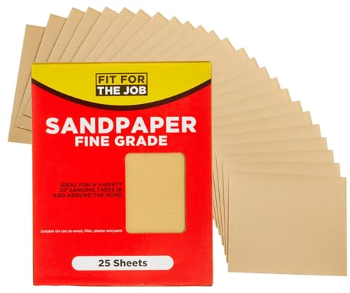 Fit For The Job 25 große Blätter im A4-Format, feines Schleifpapier zum Schleifen von Holz, Möbeln, Metall, Putz für Heimwerkerarbeiten, Dekorieren und mehr, 230mm x 280mm