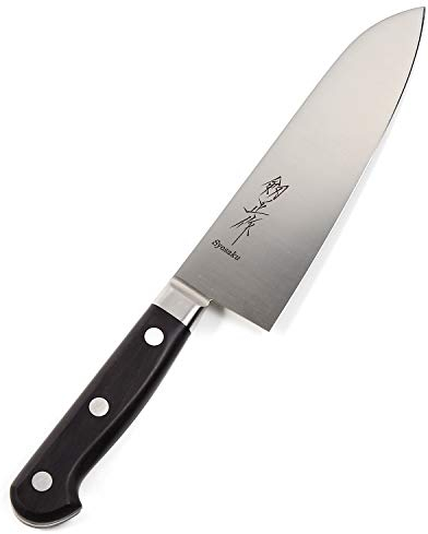 Syosaku Japanese Multi Purpose Chef Knife INOX AUS-8A Stainless Steel Black Pakkawood Handle, Santoku 7-inch (180mm)