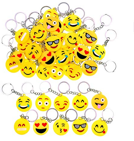 JZK 50x Emoticon Porte-clés émoticône Porte-clés pour Cadeaux Anniversaire des Enfants Remplisseurs de Sac de Fête Fête des Enfants Merci Cadeau