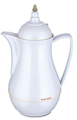 ROTPUNKT Isolierkanne 915 SEMA 0,5 l | Zweifunktions-Drehverschluss | BPA-frei - gesundes trinken | Made in Germany | Warm + Kalthaltung | Glaseinsatz (Shiny White, 500 ml)