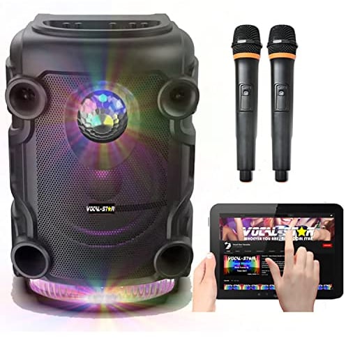 Vocal-Star Sistema di Altoparlanti PA da Discoteca Portatile con Bluetooth, Bassi e Alti, Effetto Luce Led, Ingresso USB e Aux per MP3, 12 300w e 2 Microfoni Wireless (VS-DSPA)