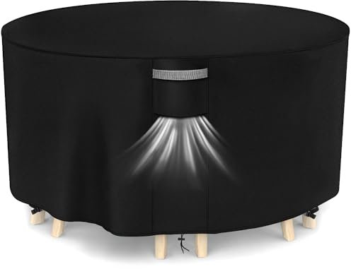 Dokon Housse Salon de Jardin Exterieur Imperméable, Tissu Oxford 420D, Coupe-Vent, Anti-UV Housse de Protection Table de Jardin Ronde (Ø128x71cm)