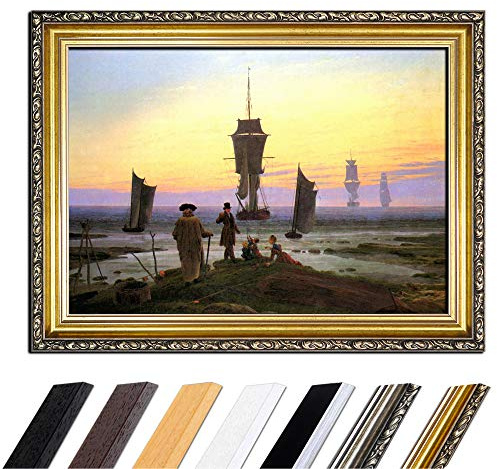 Bilderdepot24 Bild mit Rahmen - Caspar David Friedrich Die Lebensstufen 50x40 cm - Gerahmtes Leinwandbild Alte Meister - Antiker Rahmen Gold Barock, Klassisch