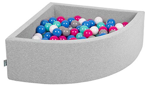 KiddyMoon 90X30cm/200 Bolas Piscina De Bolas ∅ 7Cm para Ninos Cuarto Angular Hecha En La UE, Grisclr:Blanco/Gris/Azul/Rosa Scuro/Turquesa Claro