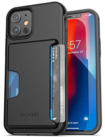Encased iPhone 12 Wallet Case (2020) Shockproof Protective Cover with Card Holder Slot (3 Credit Cards Capacity) Black