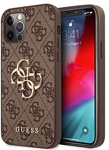 Guess GUHCP12M4GMGBR Case for iPhone 12/12 Pro 6.1 Inch Brown 4G Big Metal Logo