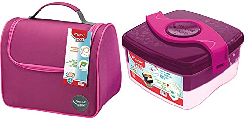 Maped Picnik Origins - Lunch bag Sac à Déjeuner Isotherme - Rose & Picnik Origins - Boîte à Déjeuner Repas Enfants - Lunch Box 2 Compartiments dont 1 Amovible - Rose - 1,4L