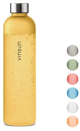 VINSUN Gourde Sport 1L Jaune - Reutilisable, Plastique sans BPA, Étanche - Bouteille d'eau légère pour Velo, Randonnee, Voyage, Fitness, Camping, Travail, École