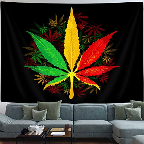 ICTEISOM Trippy Weed Tapisserie – cooler Batik-Marihuana-Blatt-Wandbehang für ästhetische Hippie-Dekoration – psychedelische Wandteppiche für Männer, Schlafzimmer, Wandkunst, Poster,