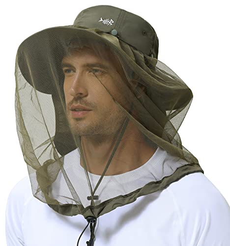 Bassdash UPF 50+ Moskito Sonnenhut mit verstecktem Kopfnetz und Nackenschutz für Herren Damen Angeln Wandern Camping