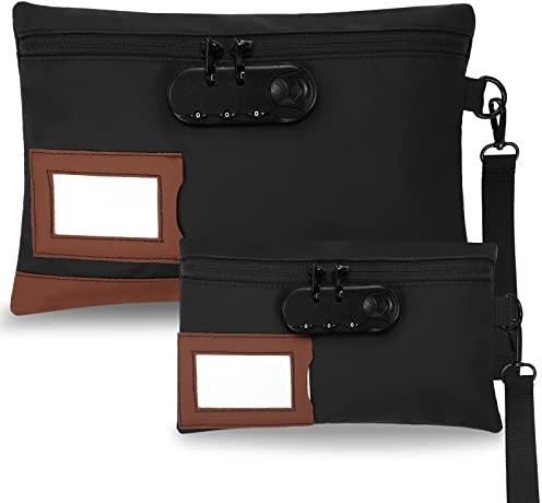 Leifide Geldtasche mit Schloss und Reißverschluss, 30 x 20 cm und 22,9 x 13,9 cm, mit Kombinations-Aufbewahrungstasche für Bankeinlagen, Kreditkarten, Notarbedarf, Schwarz, 2 Stück