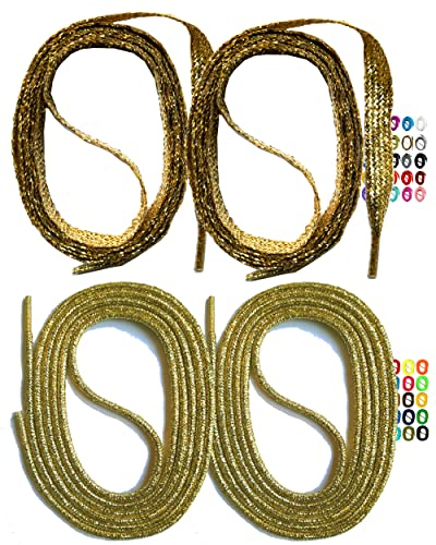 SNORS 2 PAAR flache Schnürsenkel GOLD 110cm 6mm - edel, glänzend, Glitzer, metallic, Schuhband für Sportschuhe Sneaker Halbschuhe - Flachsenkel Ersatz