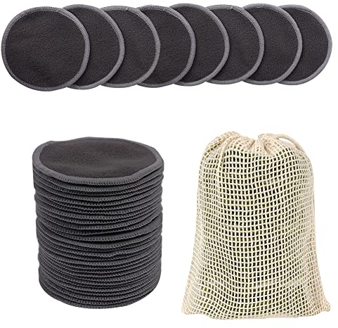 LOPHE Reusable Makeup Remover Pads, 24 Pcs Eco-Friendly Washable Bamboo Charcoal Makeup Remover Pads With Mesh Laundry Bag, Face Cleaning Puff For All Skin Types Gift For Women