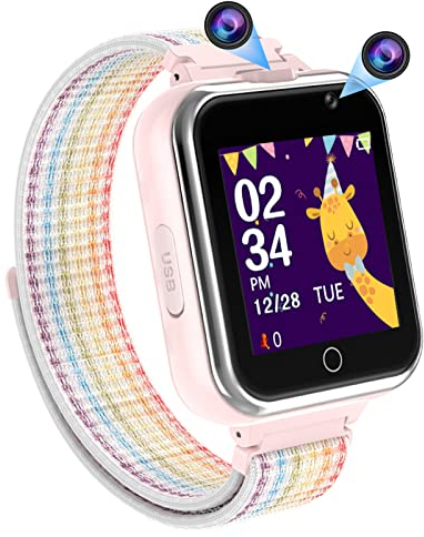 PTHTECHUS Smartwatch Kinder Telefon, 1.54'' 24 Spiele Schrittzähler MP3 Musik Kamera Taschenlampe 3-14 Jahre Junge Mädchen Uhr Geschenk