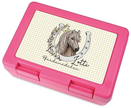 Kilala Brotdose Pferd rosa mit Wuschnamen personalisiert, Brotzeitbox, Lunchbox, Brotbüchse (rosa Pferdemädchen)