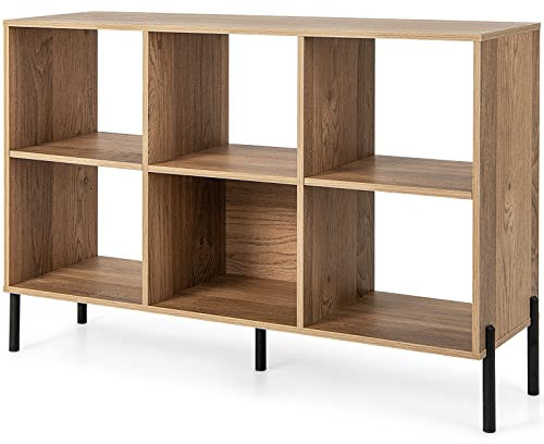 COSTWAY 4/6 Cube Storage Bookcase, Wooden Freestanding Bookshelf Side Cabinet with Metal Legs, Home Display Rack Organizer Unit for Living Room Hallway (Natural, 120 x 35 x 78cm)