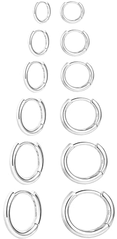 Silber 925 Creolen Ohrringe Set für Damen, Kleine Creolen Ohrringe Set 6 Paar Hypoallergen Sterling Silber Ohrringe Kleine Polierte Huggie Creolen Set Knorpel Ohrringe Set für Mehrere Ohrlöcher