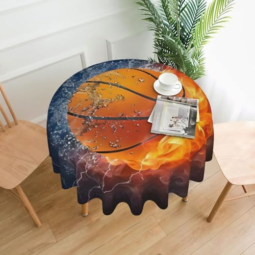 JBYJBX Pallacanestro sul fuoco e stampa con spruzzi d'acqua lavabile 152,4 cm rotondo rughe, panno per compleanno, casa, cena, picnic, decorazione per feste