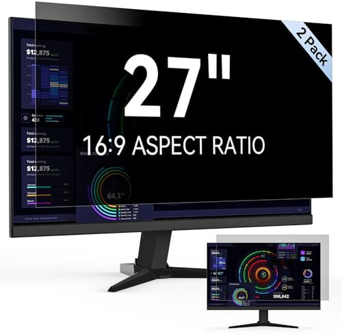 [2-Pack] 27 Inch Computer Privacy Screen Filter for 16:9 Widescreen Monitor, Removable Eye Protection Anti Glare Blue Light Filter Privacy Shield, Anti Scratch Anti Spy Screen Protector Film 27 In