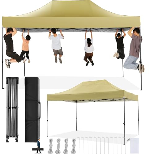 COBIZI Carpa Plegable 3x4,5 sin Pared Lateral,Impermeable Carpa Plegable,Carpas para Exteriores Pergola,Cenadores para Jardin Fiesta Camping Playa (3 por 4,5m Caqui)