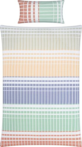REDBEST Bettwäsche Seersucker beige-lila-Mint Größe 155x220 cm (40x80 cm)