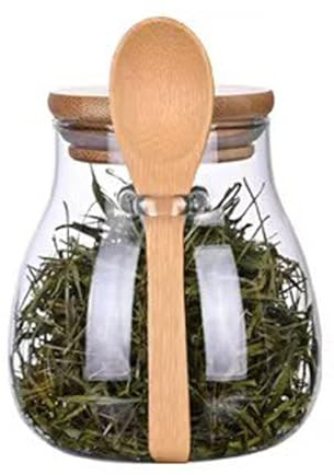 Recipiente de Vidrio para Té, Recipiente de Azúcar de Vidrio con Cuchara, Frasco de Almacenamiento de Vidrio con Tapa, Recipientes de Almacenamiento con Tapa de Madera para Granos de Café,(S-350ml)