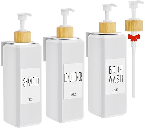 VITVITI Seifenspender Wandbefestigung ohne Bohren, 3 Stück Shampoo Spender, 500 ml Shampoo Spenderflasche aus Kunststoff, Duschgel Spender mit Pumpe für Küche Badezimmer Dusche (Weiß)