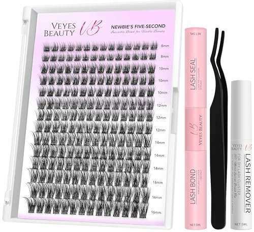 VEYESBEAUTY Faux Cils Kit Extension Cils Newbie's Five-Second Cils Individuels Avec Colle Volume Russe Cluster Lashes Mixte Diy à La Maison Cils Individuels (Dreamy Kit, 8-16mm)