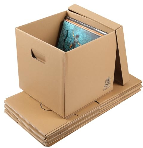 12 Vinyl Record Storage and Moving Box, Holds 60 Records or LPs, 4-Pack