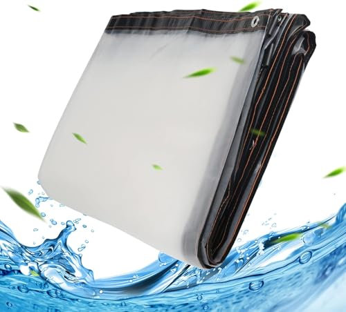 Luabue Bâche Transparente avec Oeillets Bâche imperméable en PVC Transparentes Exterieur Plastique Serre avec Impermeable Terrasse Bâches (3x3m Tissu imperméable 10m Corde tressée)