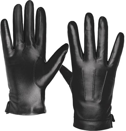 Harssidanzar Lederhandschuhe Herren No-Touchscreen Handschuhe Kaschmir gefüttert warm SM052EU,Schwarz,Größe M