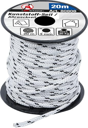 BGS Diy 80808 | Cuerda de plástico/Cuerda multiuso | 3 mm x 20 m | negro/blanco