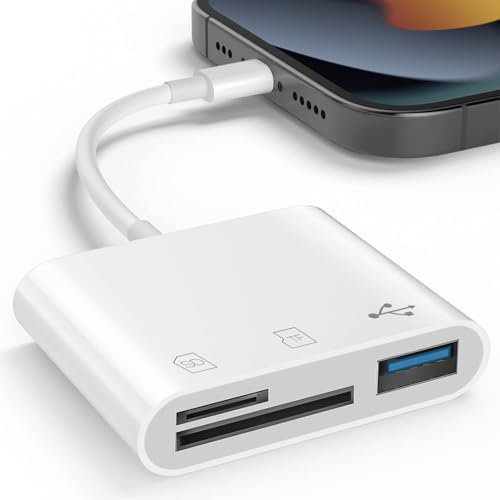 Lecteur de Carte SD pour iPhone iPad, Adaptateur Lecteur Carte SD, USB OTG Mémoire Externes pour Micro SD/SD, Lecteur SD Compatible avec i-Phone 14 13 12 11 X XS XR 8 7, i-Pad Mini Air Pro