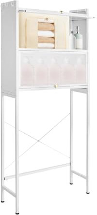 Kazafa Waschmaschinenschrank Weiß mit Hoher Tragkraft 50kg - Waschmaschine Aufbewahrungsschrank Speicher Organizer mit 3 Ebenen und Haken Waschmaschinenregal aus Metall für Kleine Räume 70x25x167cm