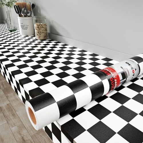 Decotalk Papier Peint Adhésif Mural Geometrique Noir Et Blanc Damier 60X500cm Papier Adhesif Pour Meuble Noir Et Blanc Damier Vinyle Adhesif Pour Salon Chambre Film Revetement Autocollant Escalier